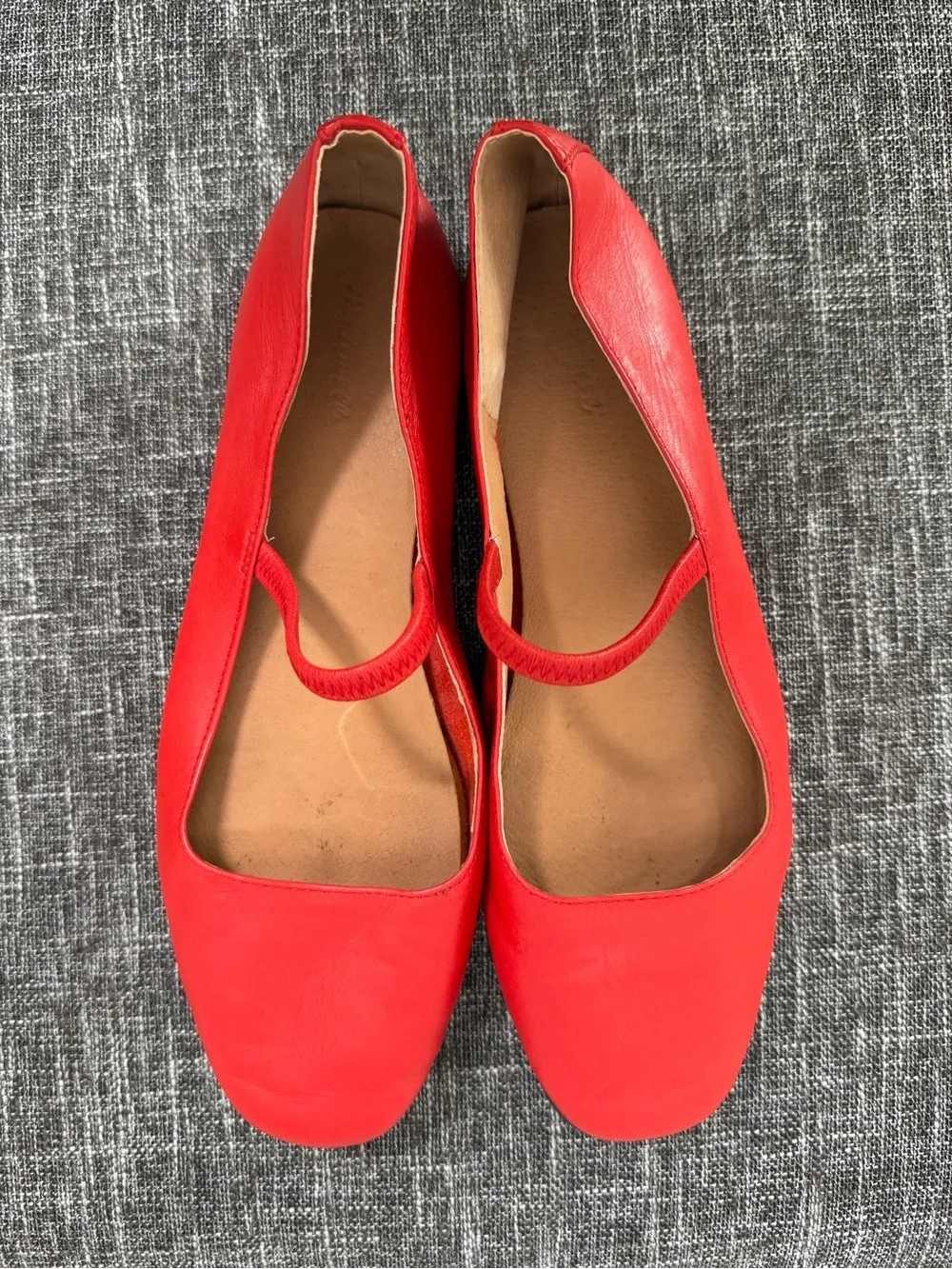 Madewell The Greta Ballet Flat Kilt Red Leather Mary Jane Square Toe Size 6.5 - Picture 3 of 11